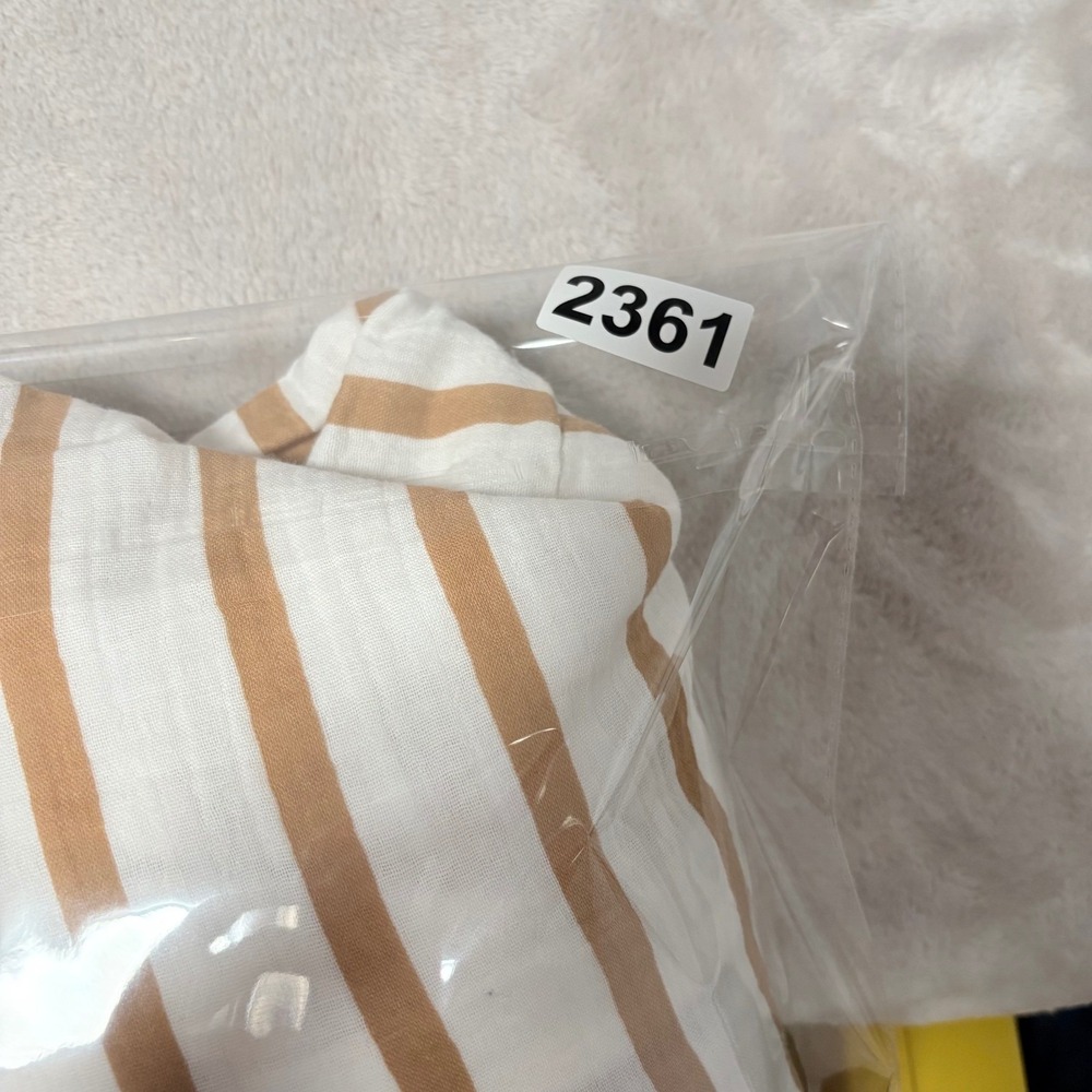 Chico's Striped Midi Shirt Dress COTTO Tan White Cotton gauze Pockets Boho - Picture 10 of 10